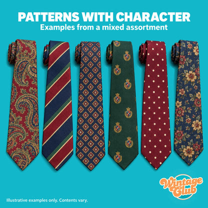 KiloBox Cravatte Vintage — fantasie con carattere: paisley, regimental, geometrica, stemmi, pois e floreale