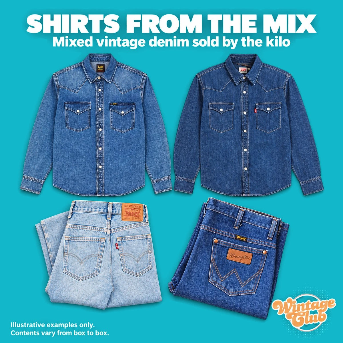 KiloBox Denim – camicie dal mix: camicie di jeans con jeans piegati in lavaggio chiaro e medio