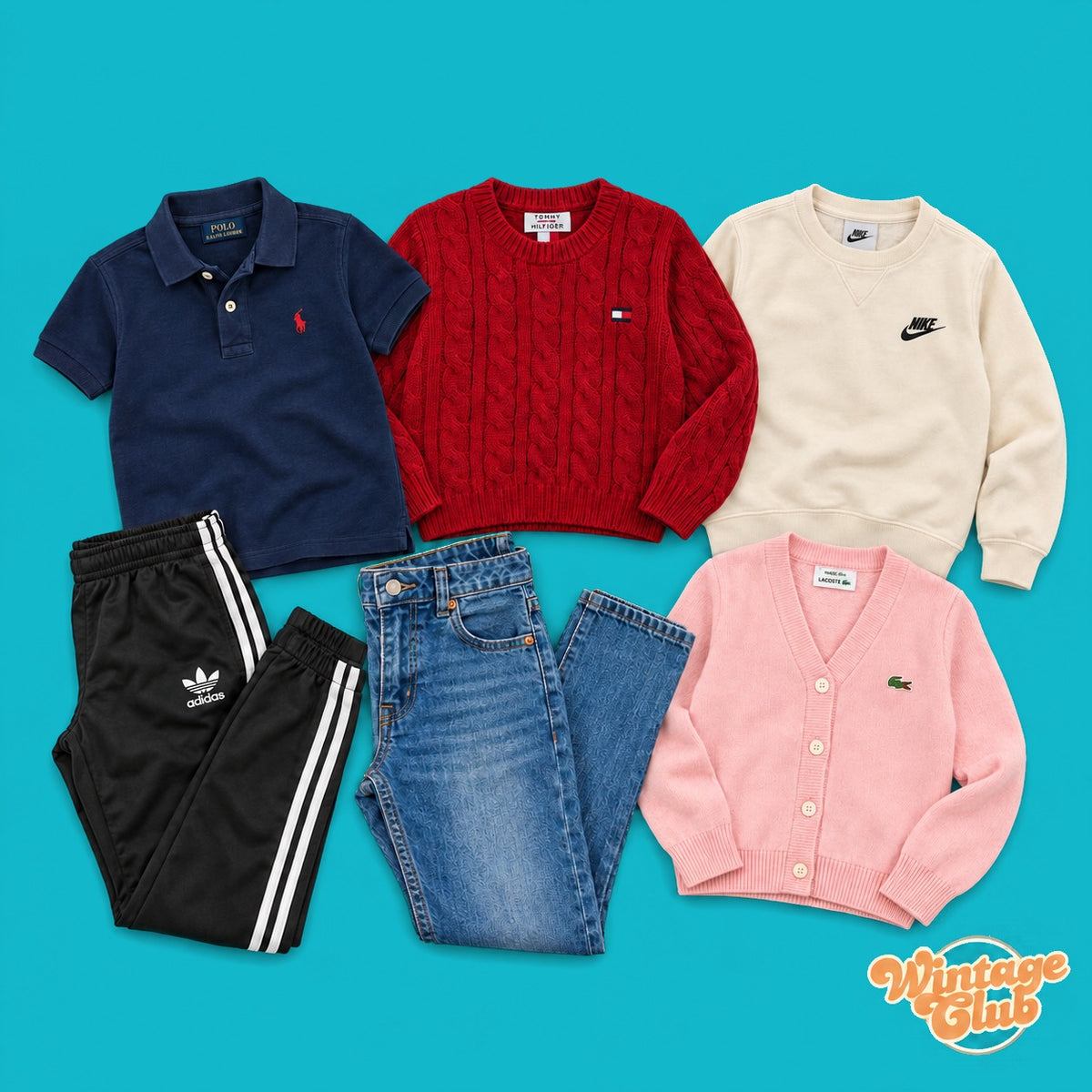 KiloBox Abbigliamento Bambino — capi vintage per bambini selezionati a mano, venduti al chilo: polo, maglioni, felpe, jeans e cardigan