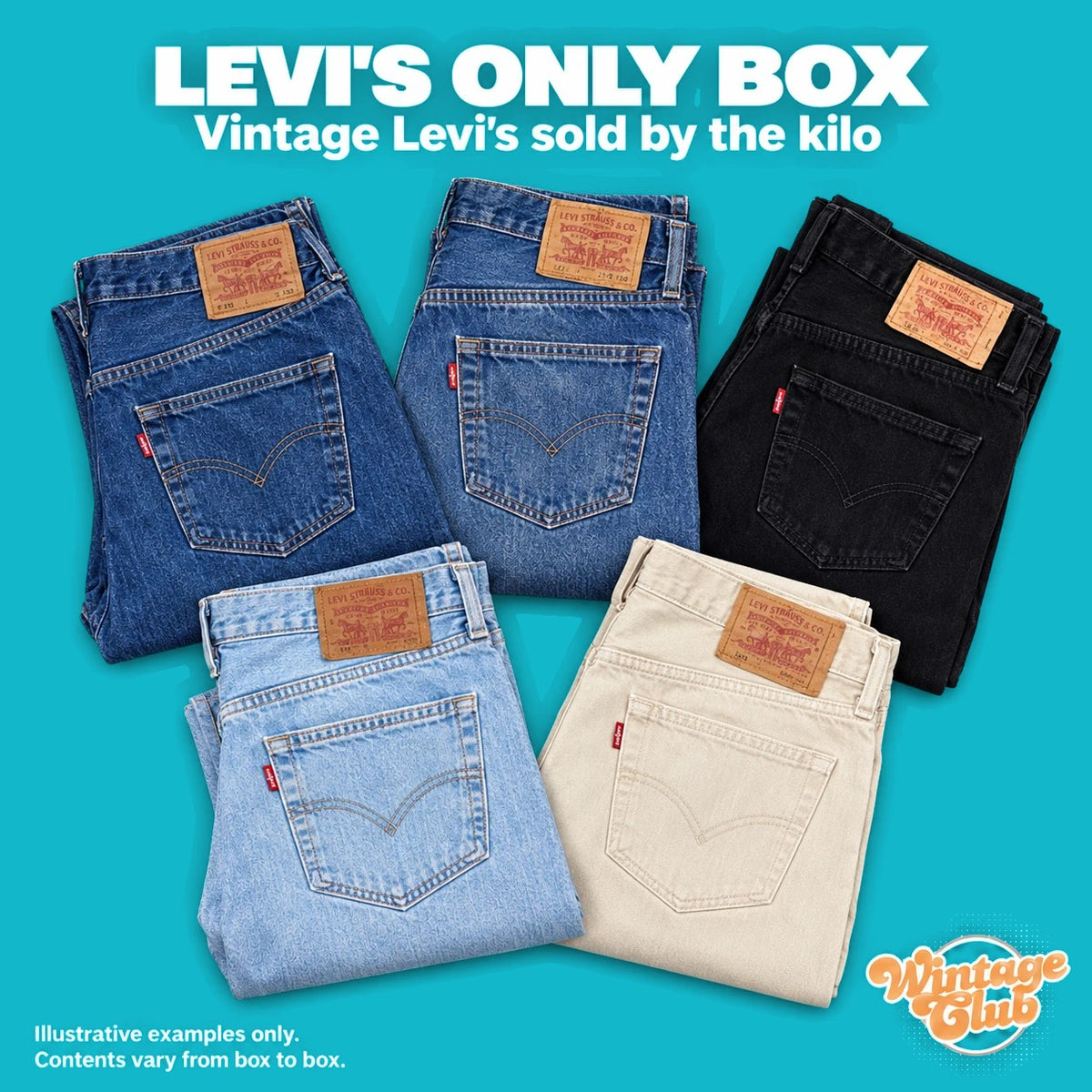 Levi's Only Box – jeans Levi's vintage al kilo in lavaggi blu, nero, chiaro e crema