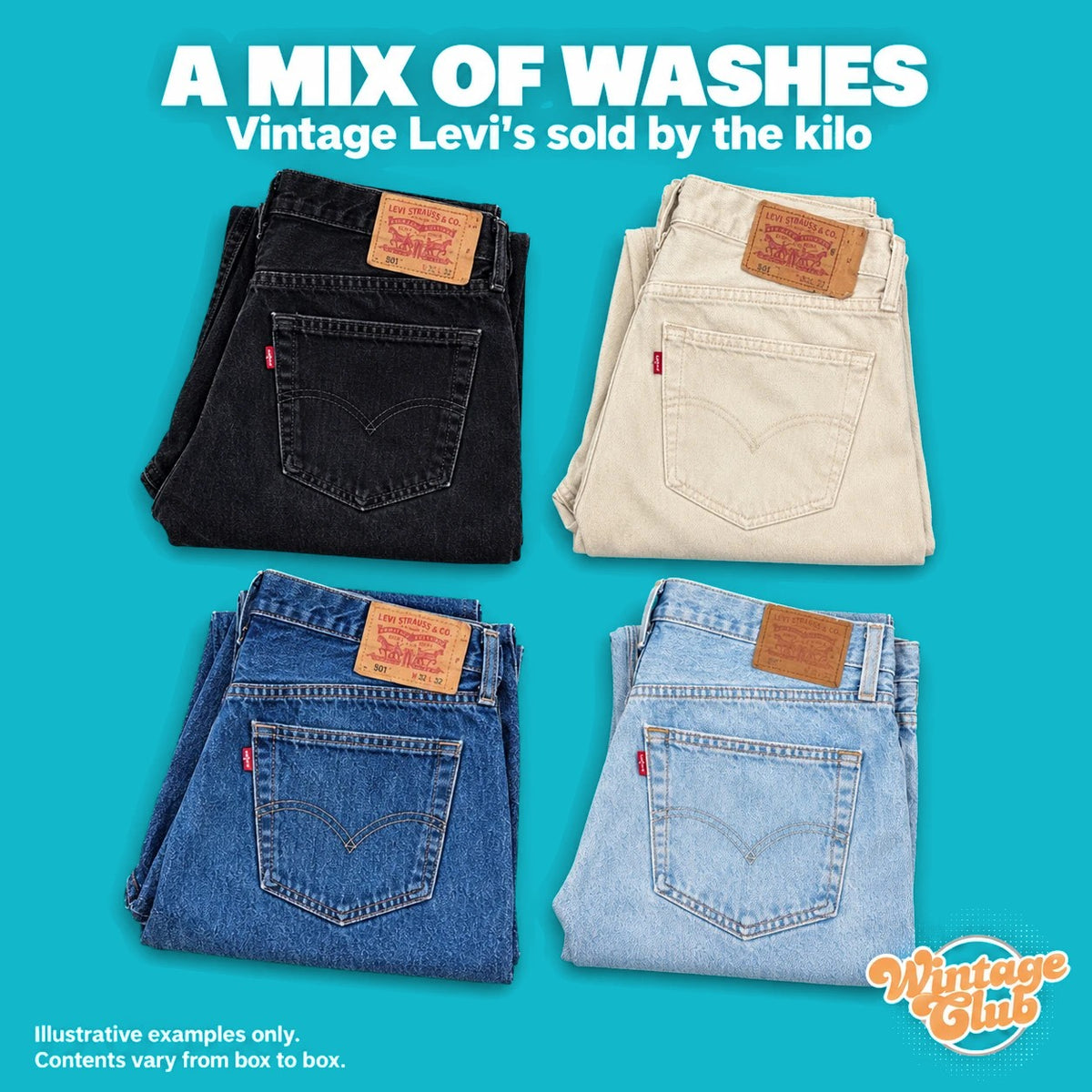 Levi's Only Box – un mix di lavaggi: quattro jeans Levi's piegati nero, crema, blu medio e blu chiaro