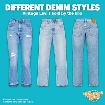 Levi's Only Box – stili di denim diversi: tre jeans Levi's a figura intera con tagli e lavaggi chiari diversi