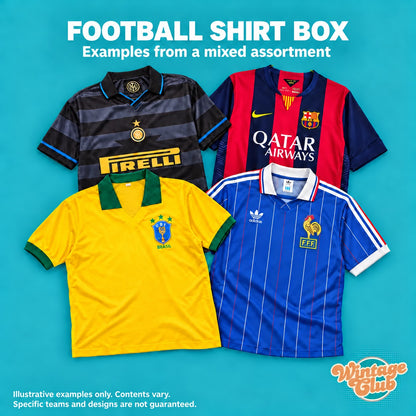 Box Maglie da Calcio — esempio di assortimento misto di maglie di club e nazionali (esempi illustrativi, squadre non garantite)