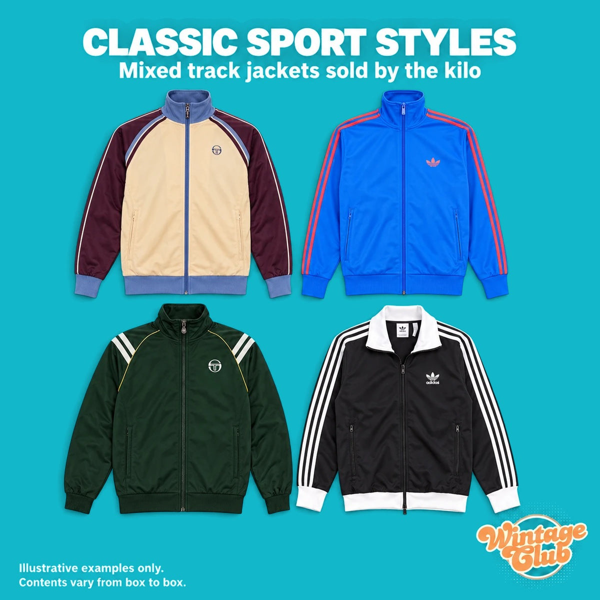 KiloBox Track Jacket Vintage — stili sportivi classici: giacche con zip panna e bordeaux, blu, verde bosco, bianco e nero
